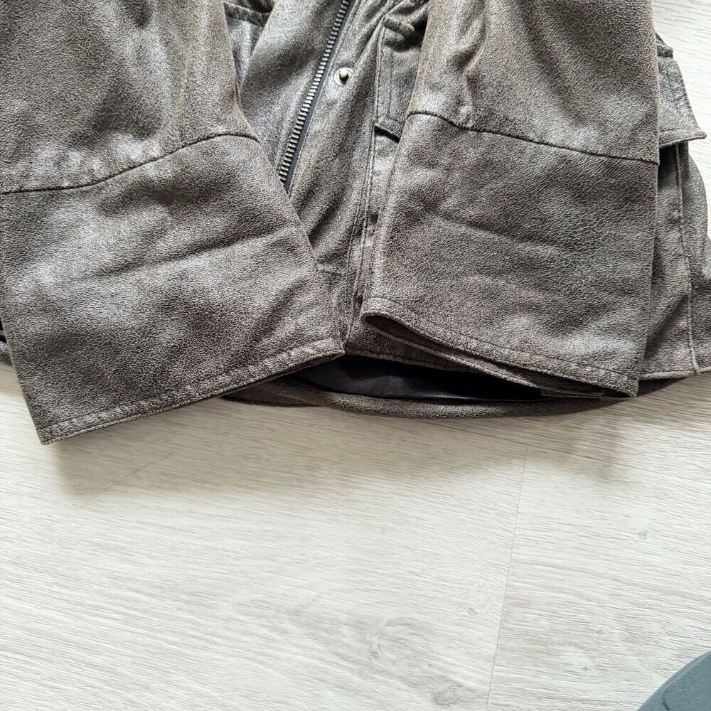 Della Spiga Italy Faux Leather Utility Jacket Brown Cinched Waist Women's Size 4 - Picture 12 of 13
